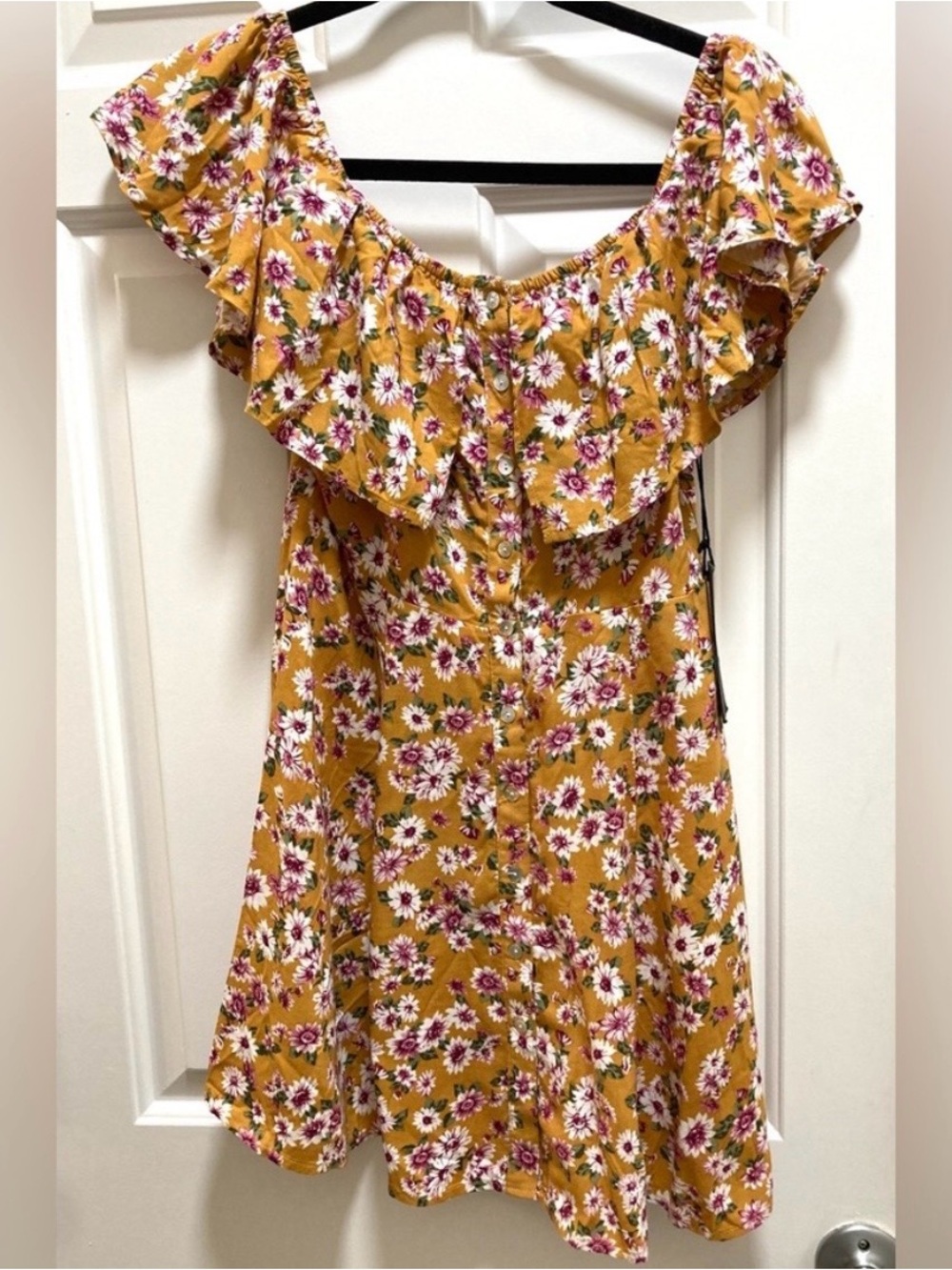 Forever 21 Women’s Floral Button Down Dress Mustard Purple Size medium 
NWT